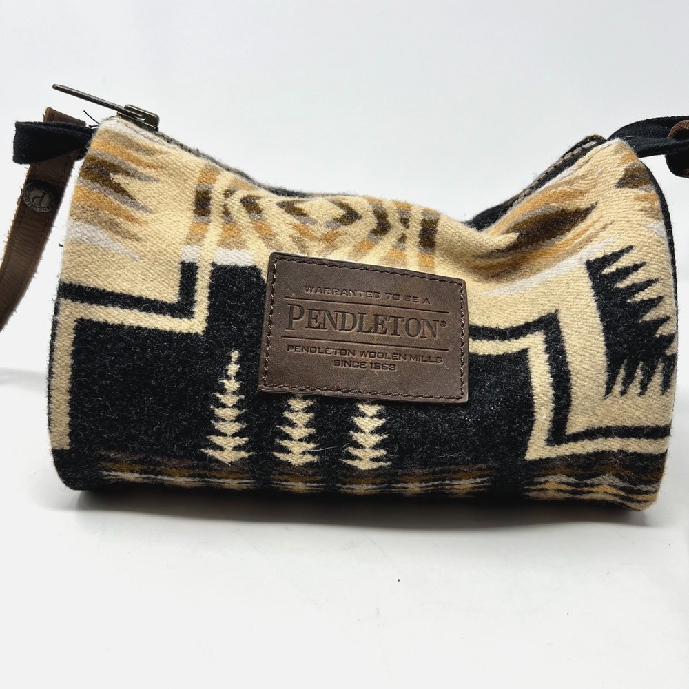 Pendleton Harding Oxford Mix Wool Dopp Bag Leather Strap Crossbody Purse